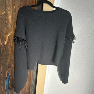Le Lis Black Sweater with Feather Accents